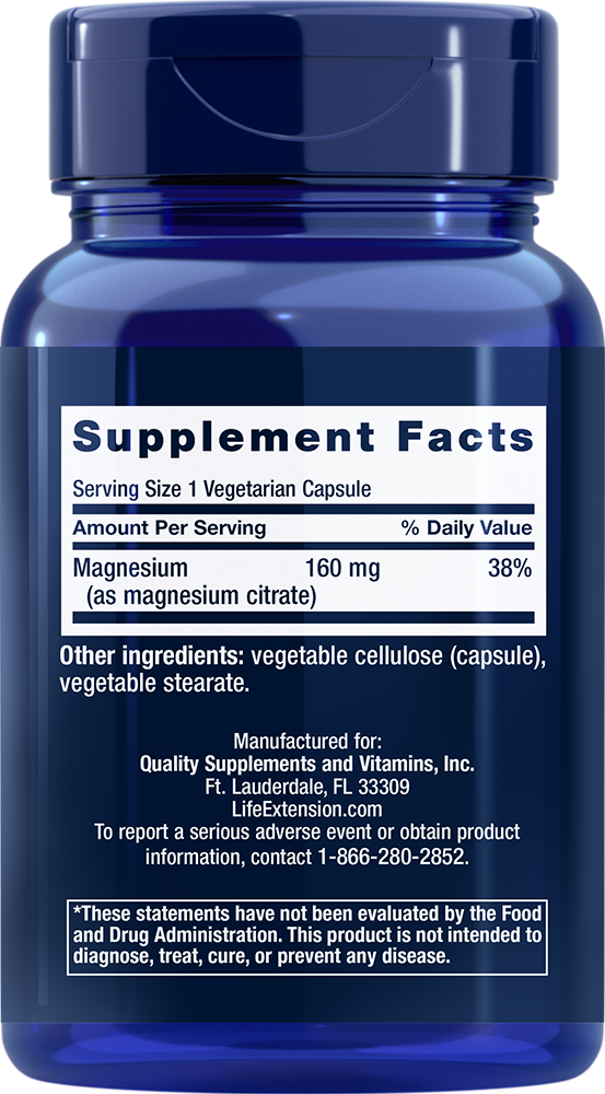 
    Magnesium (Citrate), 160 mg, 100 vegetarian capsules
