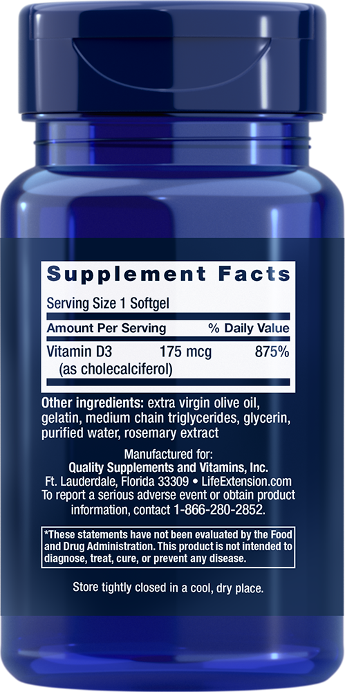 
Vitamin D3, 175 mcg (7000 IU), 60 softgels