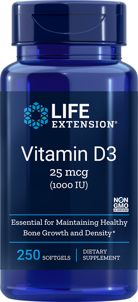 
Vitamin D3, 25 mcg (1000 IU), 250 softgels