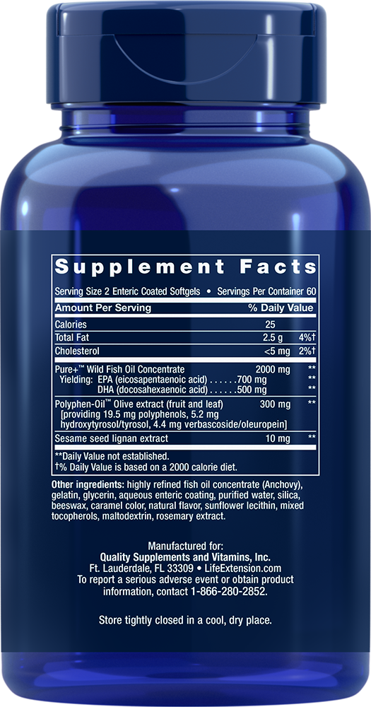 
    Super Omega-3 EPA/DHA Fish Oil, Sesame Lignans & Olive Extract (Enteric Coated), 120 enteric-coated softgels