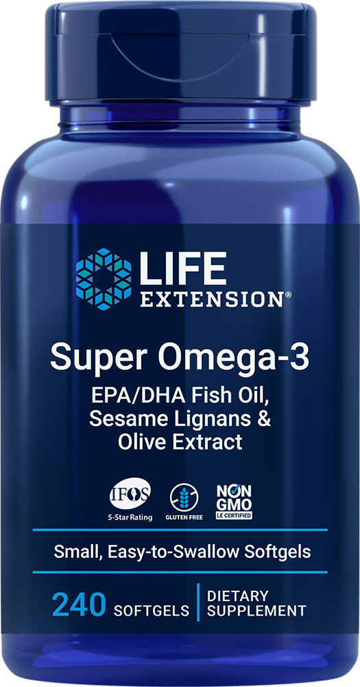 
    Super Omega-3 EPA/DHA Fish Oil, Sesame Lignans & Olive Extract, 240 easy-to-swallow softgels