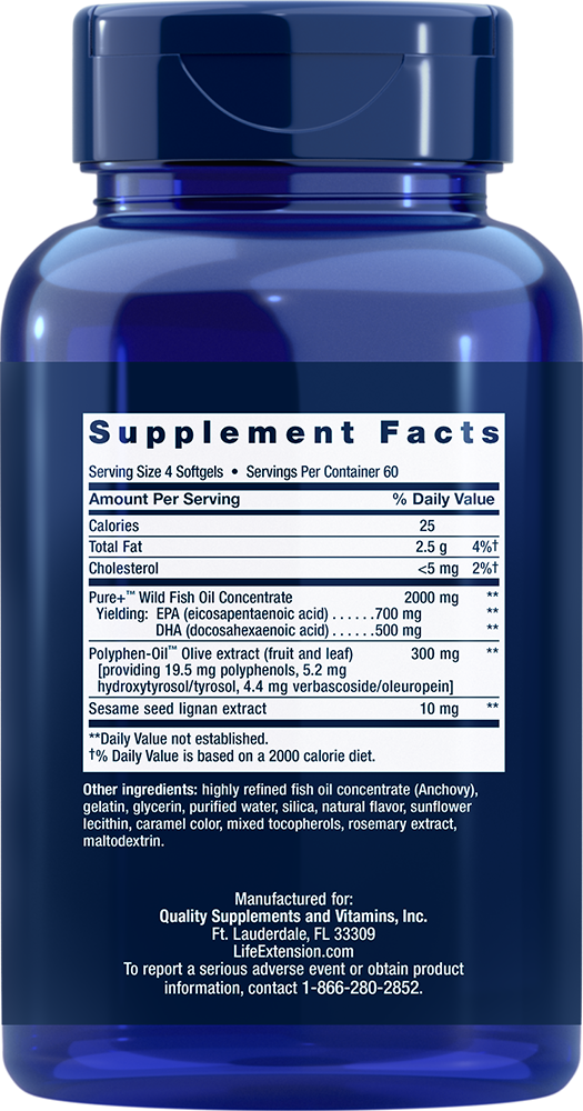
    Super Omega-3 EPA/DHA Fish Oil, Sesame Lignans & Olive Extract, 240 easy-to-swallow softgels